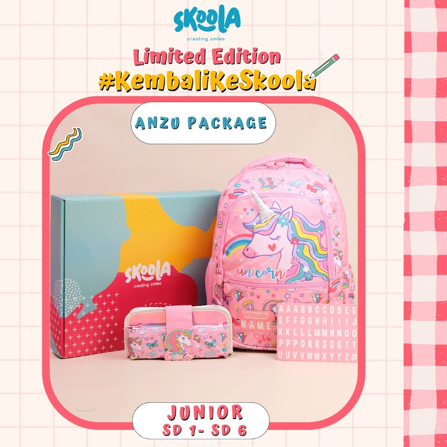 Skoola Special Package Tas Sekolah Anak Perempuan Laki - Laki SD Ransel + Tempat Pensil - Anzu