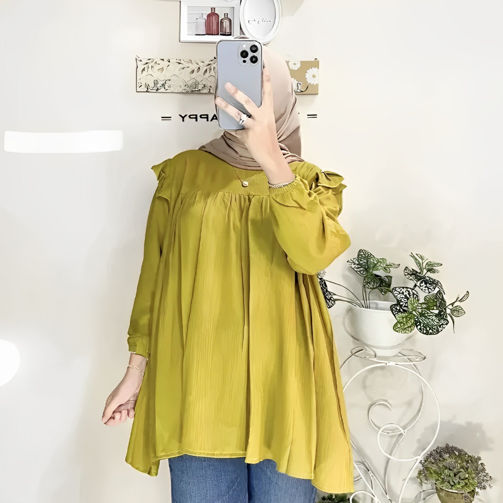 Ramdan Collection - Senia Shirt Atasan Kemeja Blouse Crinkle Airflow Oversize Ld 120 Atasan Wanita Bigsize Jumbo Lengan Panjang Korean Style Fashion Muslim Terbaru 2023