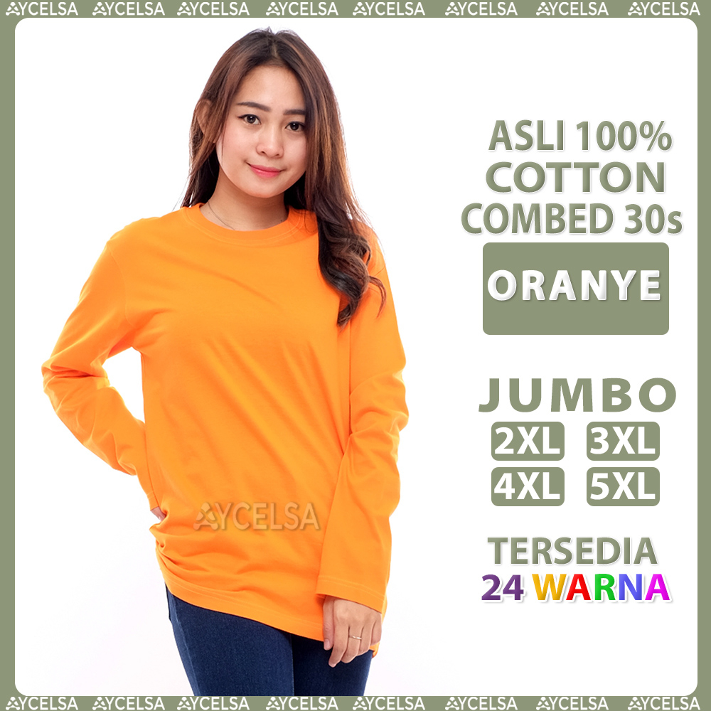 Kaos Polos Jumbo Wanita Pria Lengan Panjang Oranye / Atasan Kaos Jumbo Orange