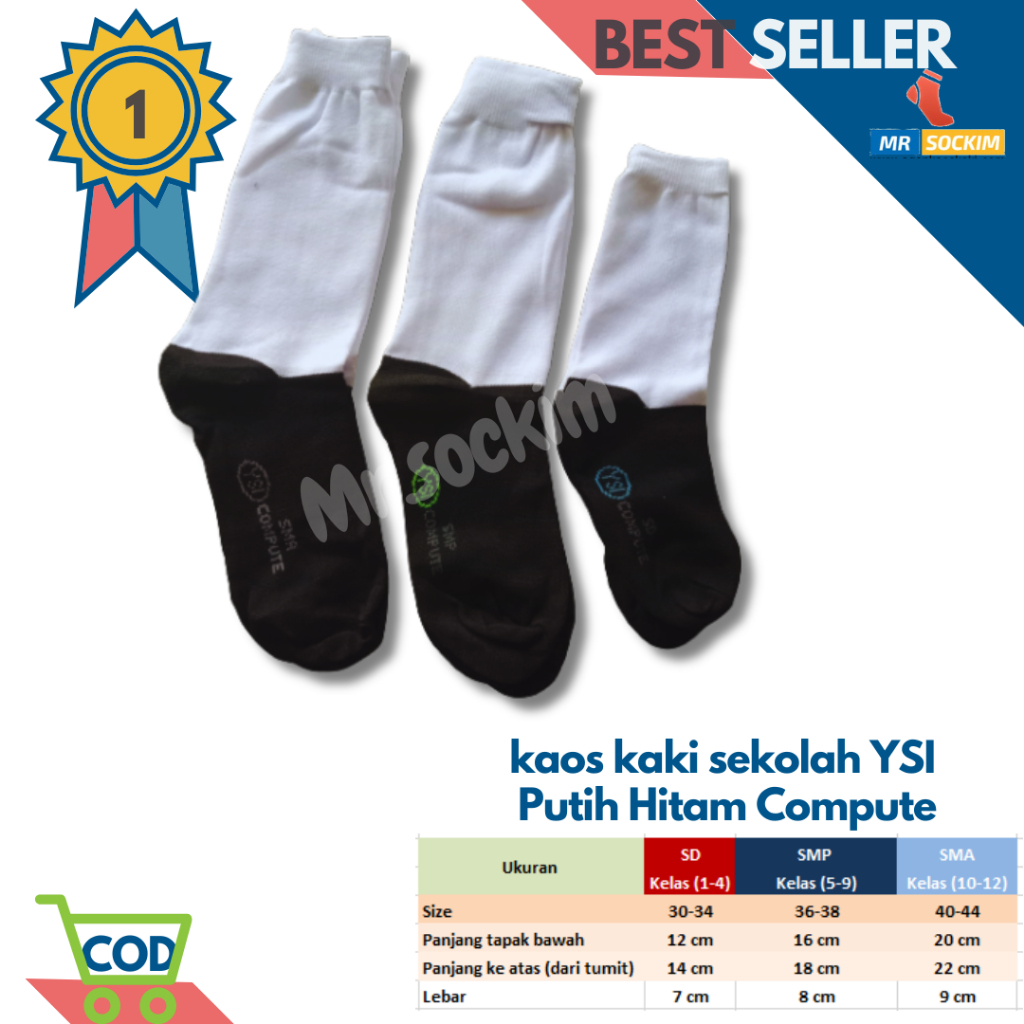 Kaos Kaki Sekolah Sd Smp Sma Putih Hitam Ysi Compute Spandek