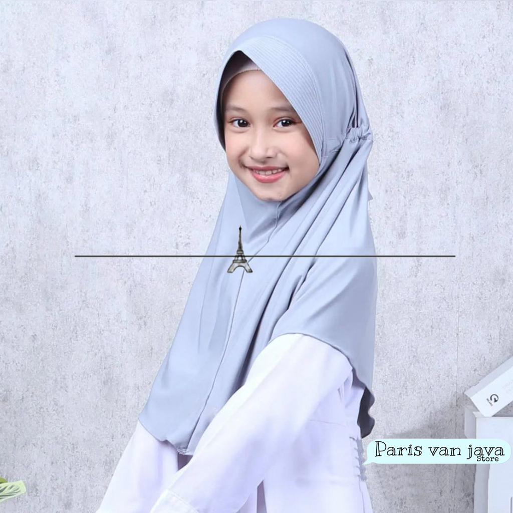 Hijab Instan Serut Jokowi Anak  Sekolah Jersey Spandek (S) | Bergo Hamidah Tali Belakang kerudung Zoya