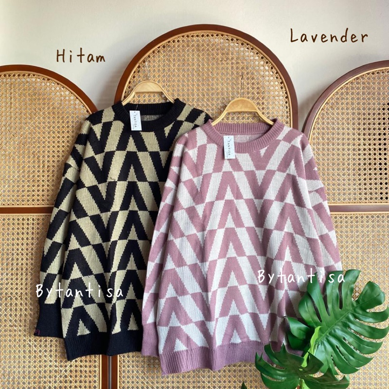 Bytantisa - Sweater Rajut Oversize Motif V Vina