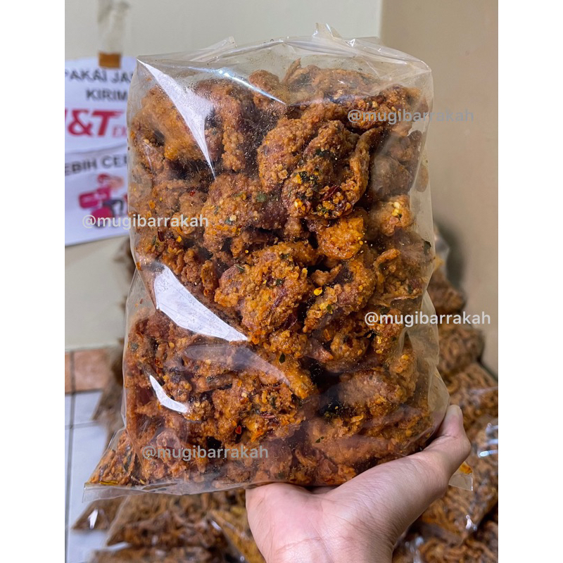 kulit krispy ayam pedes bumbu daun jeruk 1/2kg mugibarakah