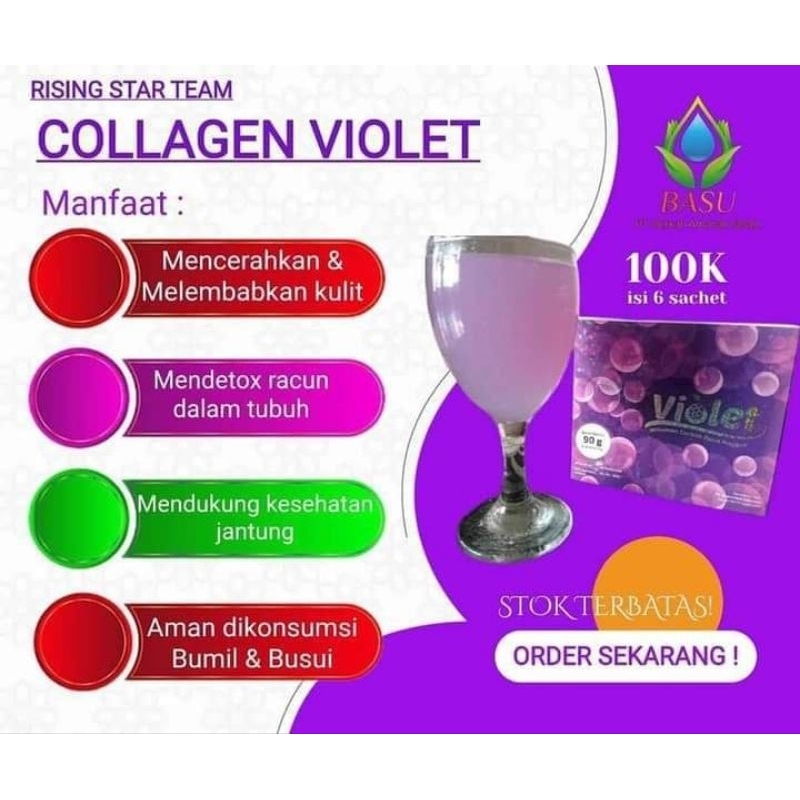 Pemutih Badan Violet Minuman Collagen Pemutih Serbuk Isi 6 Sachet Rasa Anggur / Suplemen pemutih badan / serbuk minuman pemutih / suplemen pemutih kulit