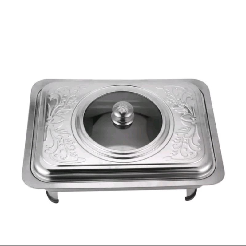 tempat prasmanan stainless full kaca / fastfood wadah saji lauk prasmanan / chafing dish