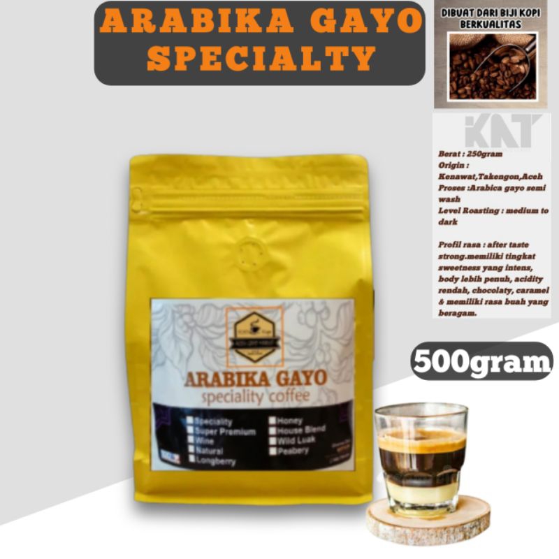 

KOPI ARABICA GAYO SPECIALTY 500gram BIJI KOPI SANGRAI BUBUK HITAM.