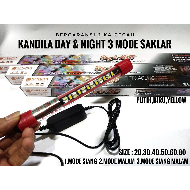 PROMO LAMPU KANDILA DAY&amp;NIGHT Lampu celup Aquarium KANDILA N Z 2 BARIS DOBEL LED DAY NIGHT GARANSI PECAH 60cm 50cm 40cm 30cm 20cm KANDILA DOUBLE LED AQUASCAPE RGB PUTIH BIRU