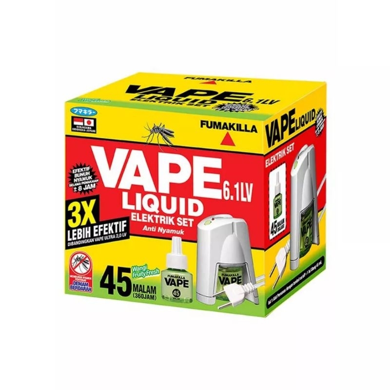 fumakila vape Elektrik set, fumakilla elektrik cld refil 45 malam set, obat nyamuk vape liquid set
