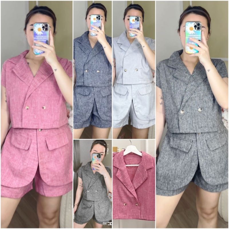 ♡ PREMIUM ♡ ORIGINAL ! NATASHA 2 IN 1 SET CROP COLLAR BUTTON TOP WITH SHORT SKORT