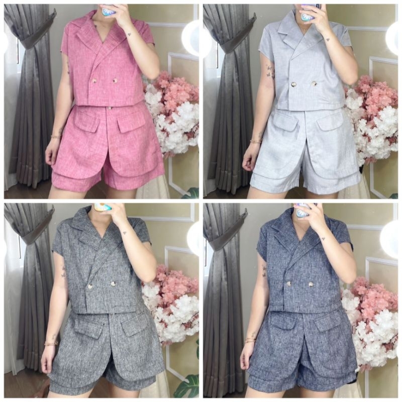 ♡ PREMIUM ♡ ORIGINAL ! NATASHA 2 IN 1 SET CROP COLLAR BUTTON TOP WITH SHORT SKORT