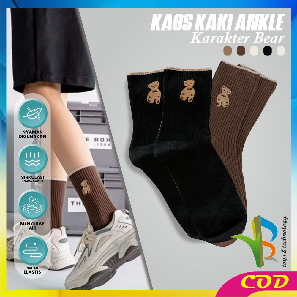 RB-P568 Kaos Kaki Wanita Korea Motif Beruang Panjang Setinggi Betis / Kaus Kaki Ankle Karakter Cute Bear Fashion Korean Style Socks