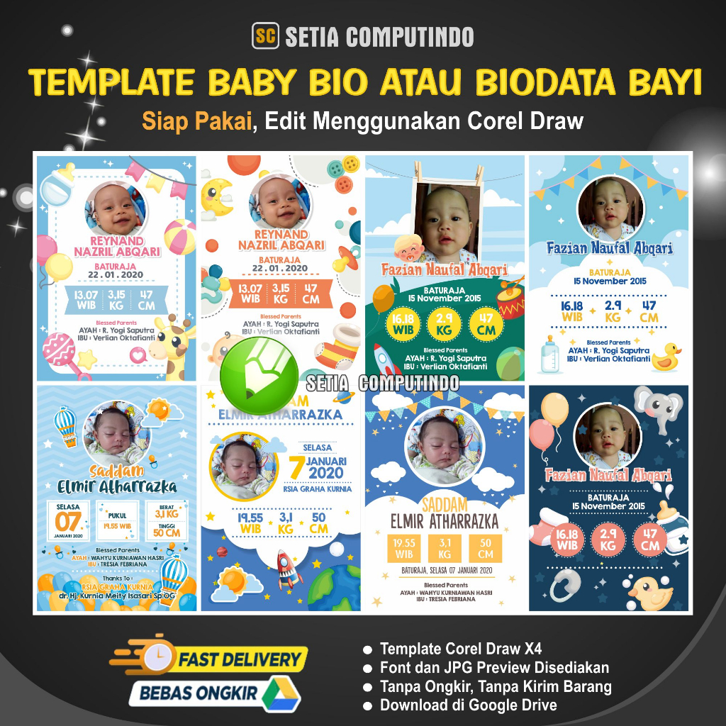 V2. Template Desain Baby Bio atau Biodata Bayi format cdr atau Corel Draw