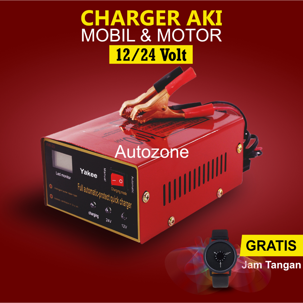 Charger Aki Otomatis Accu Kering Dan Basah Alat Cas Aki Mobil Dan Motor Otomatis 12 / 24 Volt 105AH 