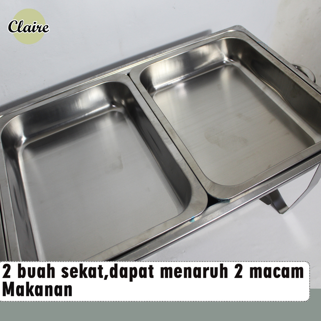 Prasmanan Jumbo 2 Sekat Set Wadah Saji Stainless Steel / Fast Food Dish Prasmanan 11 Liter