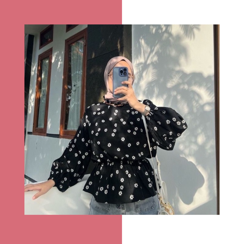 BYTHA FLORAL BLOUSE / ATASAN WANITA MOTIF BUNGA PINGGANG KERUT KOREAN STYLE