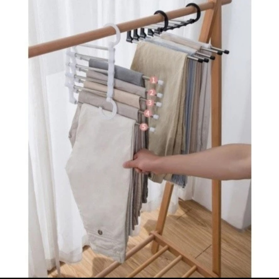 Magic Hanger Stainless 5 in 1 Gantungan Baju Celana Hijab Handuk Lipat