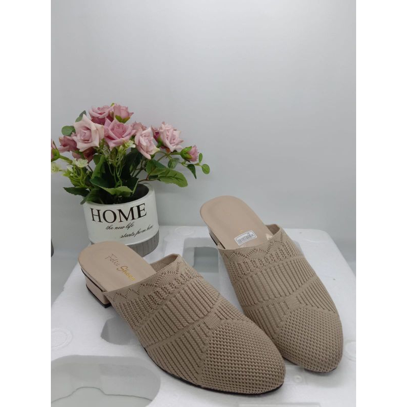 Sandal Balet Slop Sandal Hak Tahu Wanita Rajut Import Premium .....