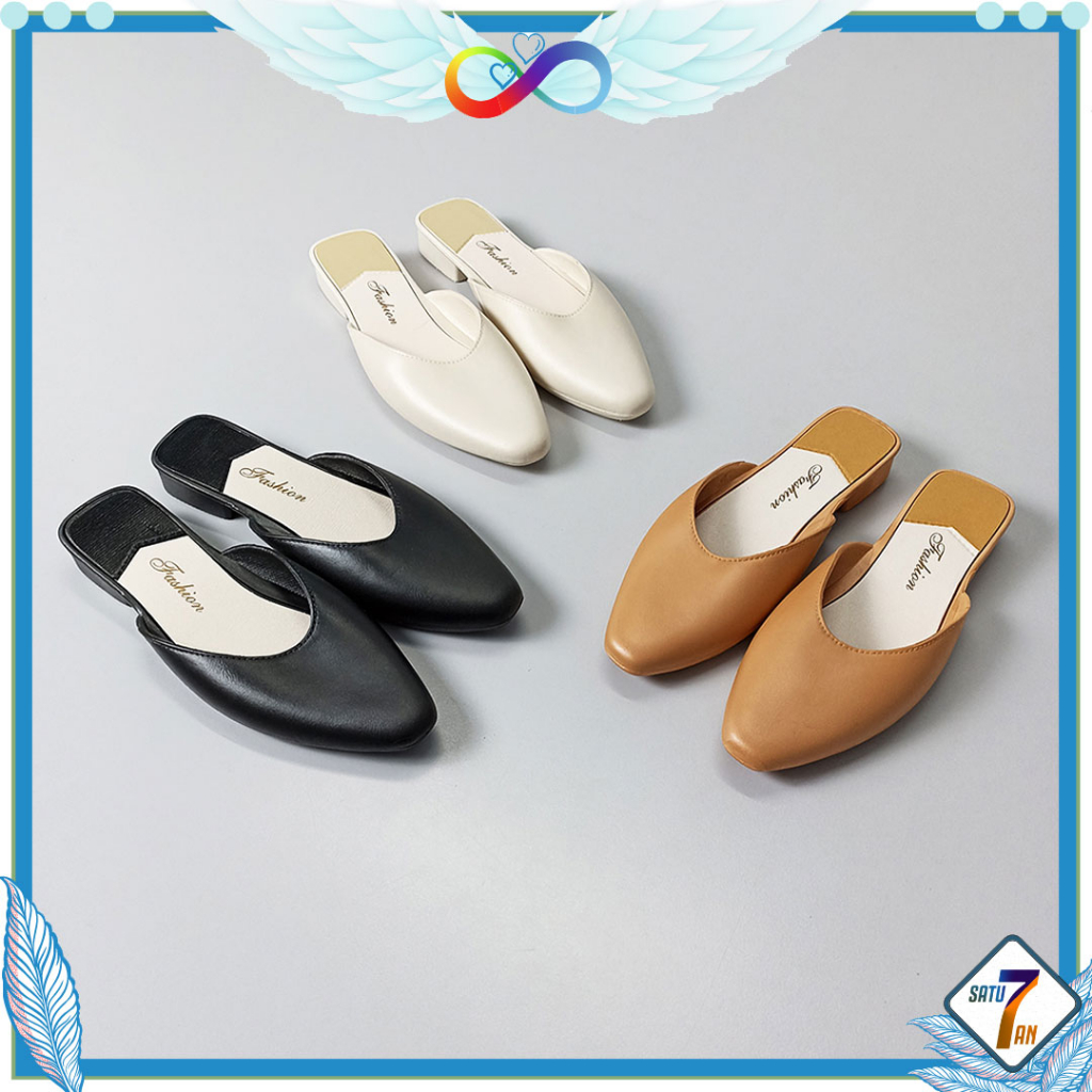 Sepatu Sandal Slop Flat Wanita Model Slip On Polos Korea Style Fashion Kasual Satu7an SPT-73