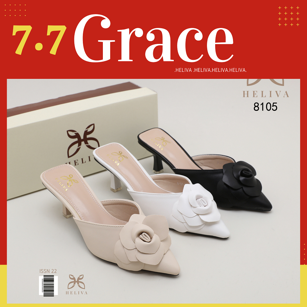 HELIVA GRACE High Heels 6cm Sedang Motif Bunga Flower Bahan Kulit Sepatu Lancip Pesta 8105 Original Brand