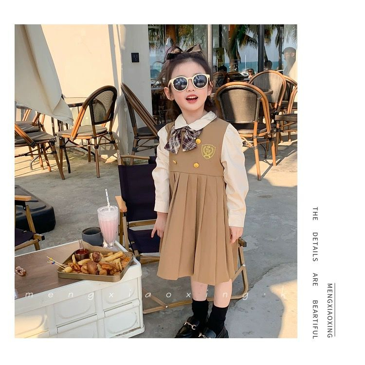 Dress Anak Perempuan Motif Uniform School Mustard Pita