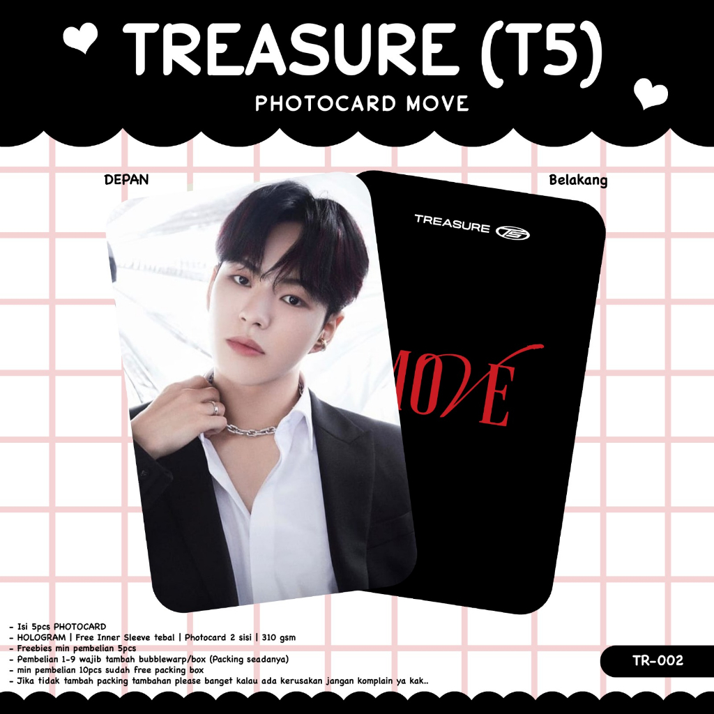 PHOTOCARD TREASURE (T5) PHOTOCARD MOVE  TANDA TANGAN IDOL KPOP GLOSSY DEPAN BELAKANG