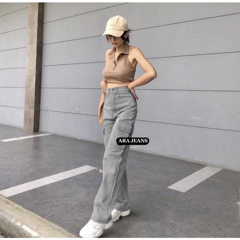 CELANA JEANS CARGO KANTONG SAMPING PREMIUM