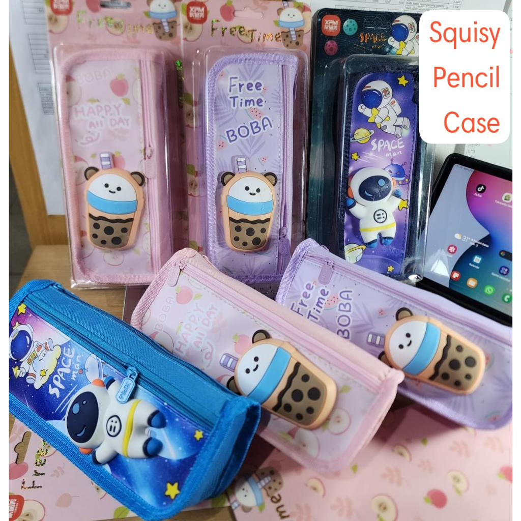 Kotak Pensil Squishy Resleting Import Tempat Pensil Anak Cewek Cowok 3D Timbul Muat Banyak