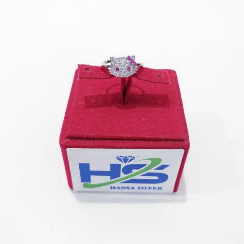 Cincin Perak Anak Asli Silver 925 Lapis Emas Putih Model Hello Kitty Adjustable