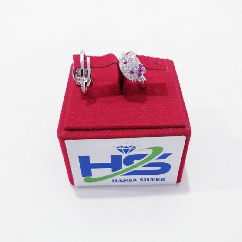 Cincin Perak Anak Asli Silver 925 Lapis Emas Putih Model Hello Kitty Adjustable