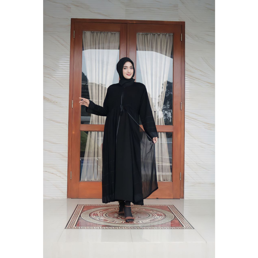 TERBARU Abaya Arab Hitam Bahan Jet Black Saudi Elegant Mewah Gamis