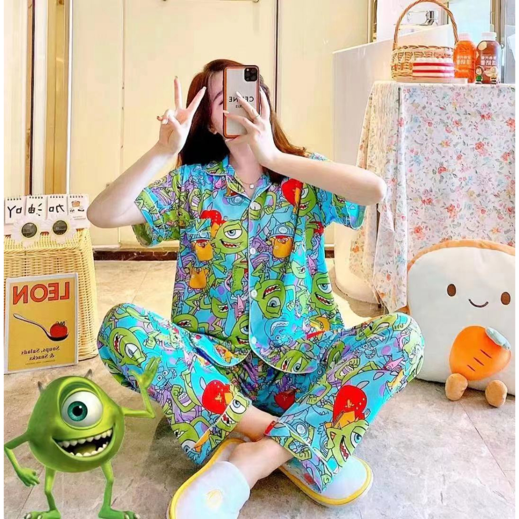 2 IN 1 SETELAN BAJU PIYAMA WANITA IMPORT PanJang PENDEK CELANA PANJANG