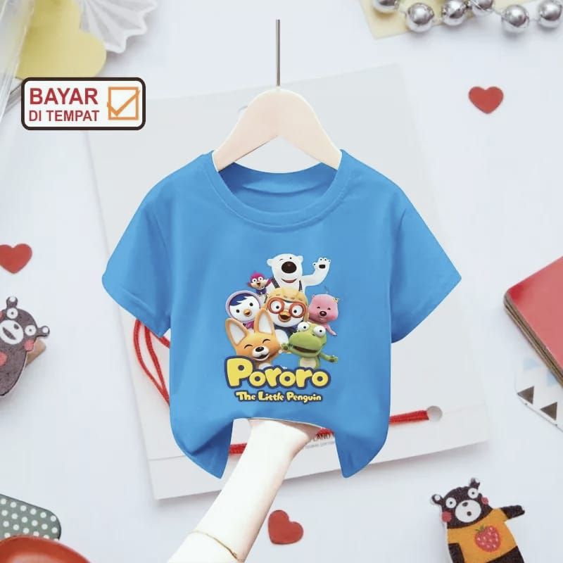 Kaos sablon dtf anak gambar pororo viral unisex 1-7 tahun