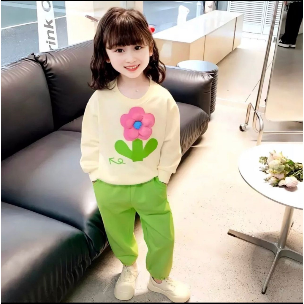 Baju anak terbaru 2023 stelan sweater anak perempuan usia 1-5 tahun motif bunga