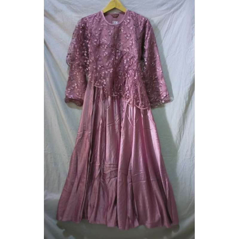 Gamis Taris Busana brukat mix satin dusty purple
