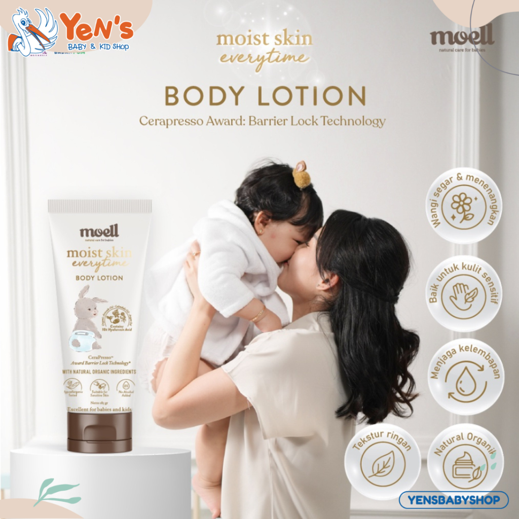 Moell Moist Skin Everytime 185gr | Natural Organic Baby Lotion | Body Lotion Bayi