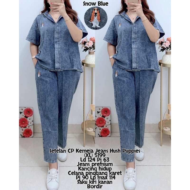 5199  SETELAN CP KEMEJA JEANS JUMBO WANITA|SETELAN KEMEJA JUMBO|ONE SET JEANS JUMBO