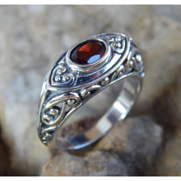 jnanashop cincin perak simpel batu garnet asli bali