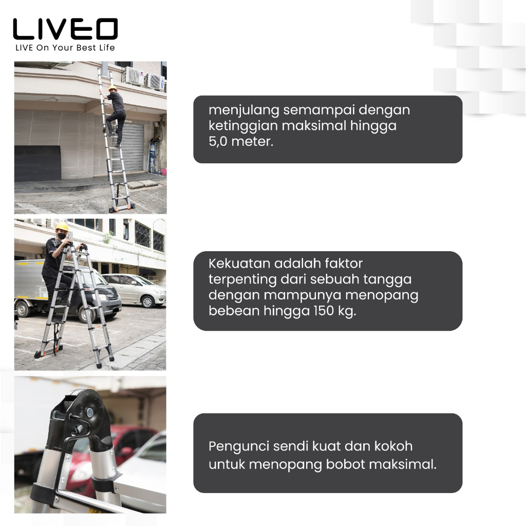 Tangga Double Magic Telescopic Liveo LV-225 / Tangga Lipat Aluminium Teleskopik Ganda