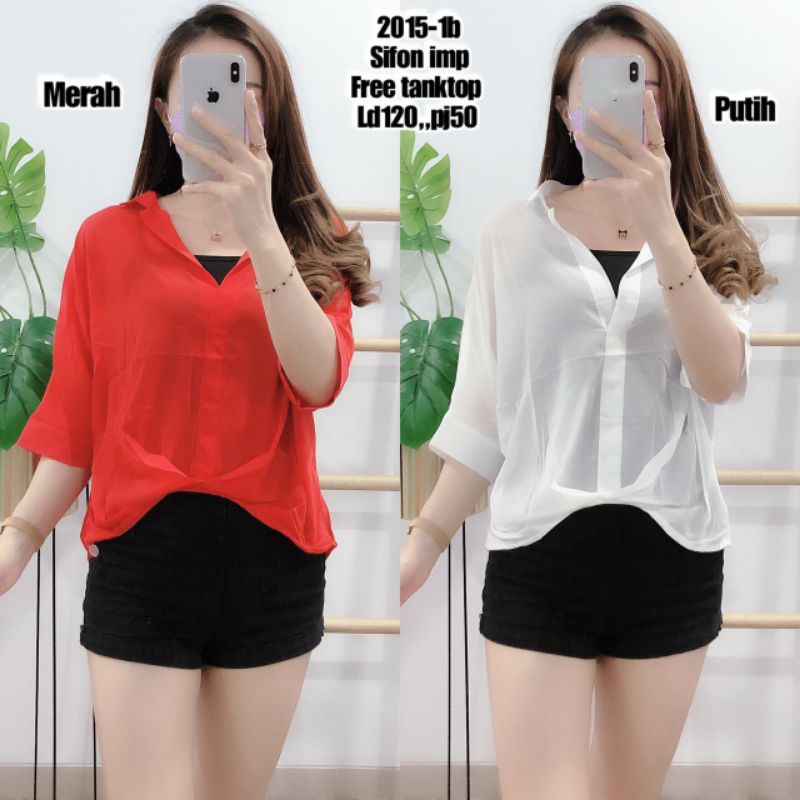 BLOUSE SIFON POLOS FREE INNER  WANITA