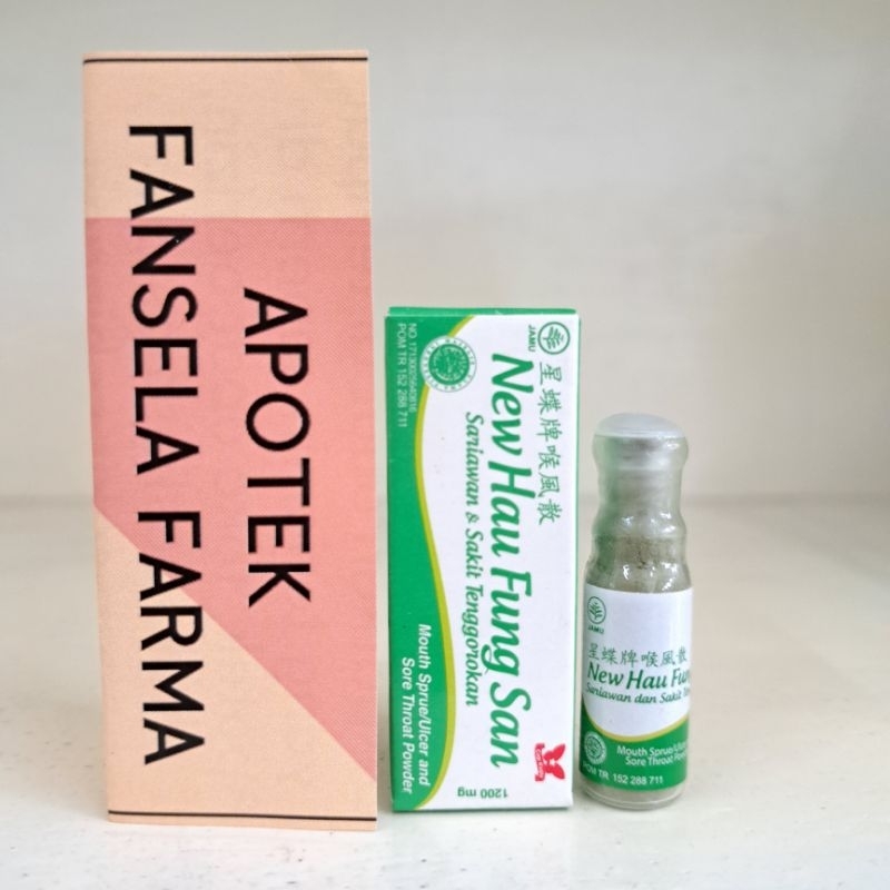 Hau Fung San bubuk untuk Sariawan sakit tenggorokan heu fung san hew fungsan bubuk hijau herbal cina