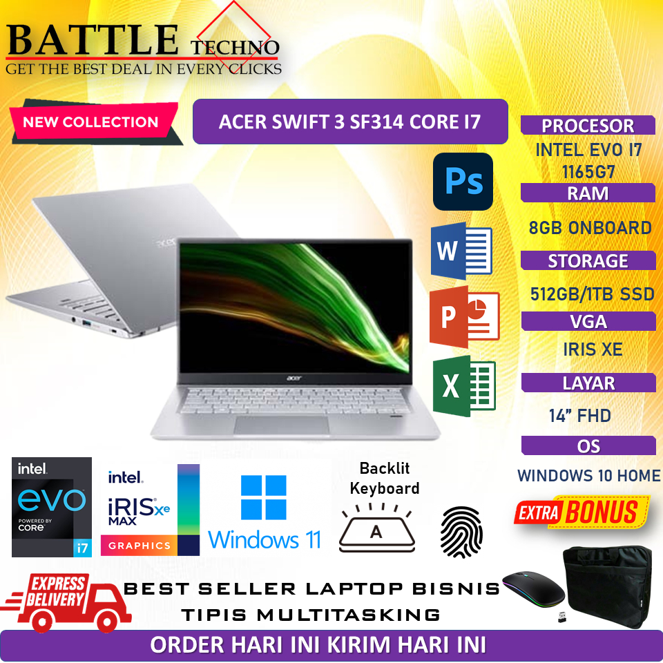 Laptop ACER SWIFT 3 SF314 CORE I7 1165G7 8GB 1TB SSD 14&quot; IPS