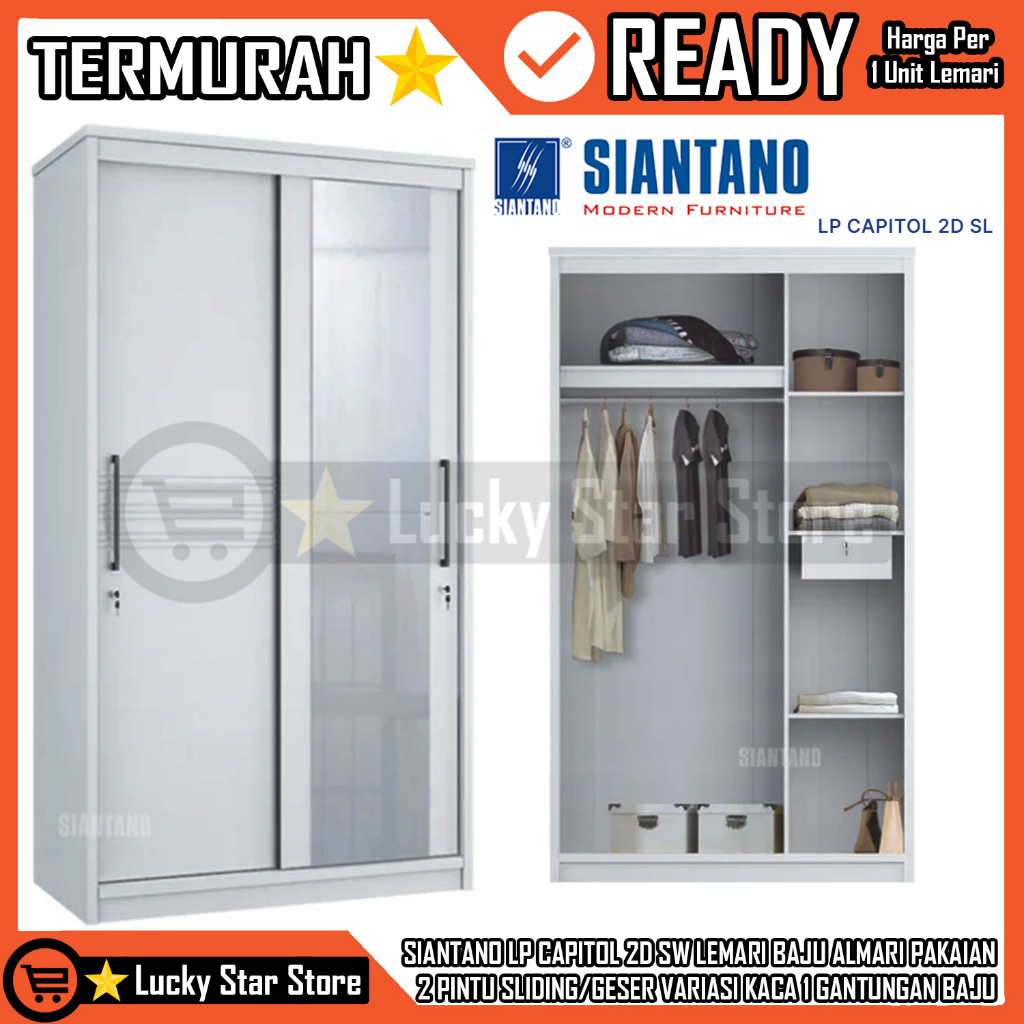 (INSTANT) SIANTANO LP CAPITOL 2D SW LEMARI BAJU CERMIN ALMARI PAKAIAN 2 PINTU SLIDING GESER VARIASI 