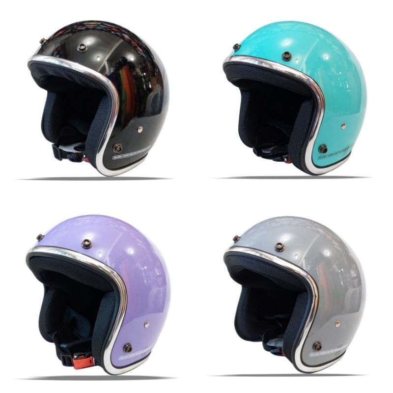 Helm Bogo Dewasa Pria Wanita List Chrome Retro Premium Polos SNI Full Leher