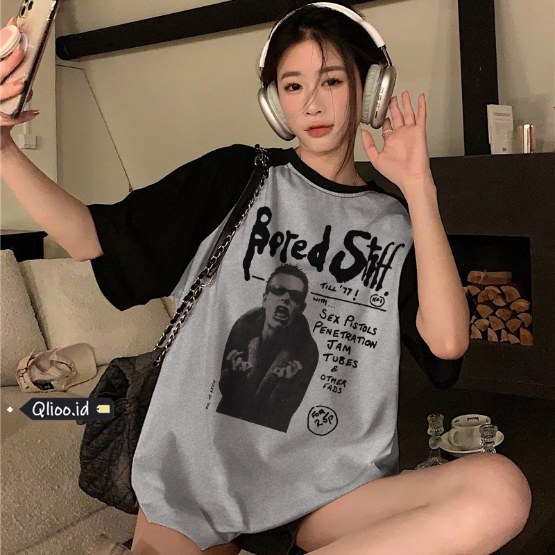Print T-shirt Kaos Lengan Pendek Retro Rock Boy Printing Oversize Atasan Wanita Korean Style