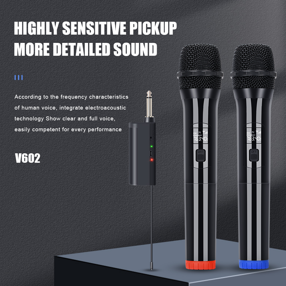 V601/V602 mikrofon nirkabelmikrofon genggam UHF FM Pasang danmainkan Peralatan Bernyanyi PeralatanAudio Hiburan Rumah