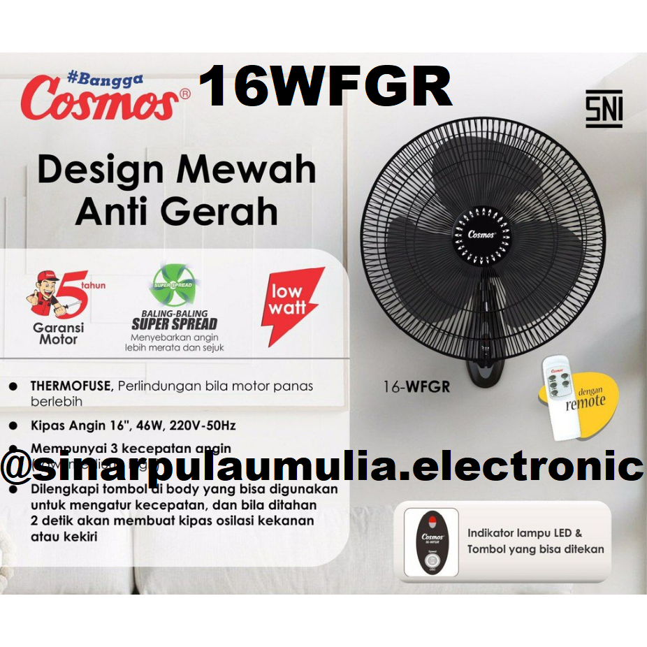 Cosmos Kipas Angin Dinding Wall Fan 16 Inch Remote Remot  - 16 WFGR / 16WFGR / 16-WFGR