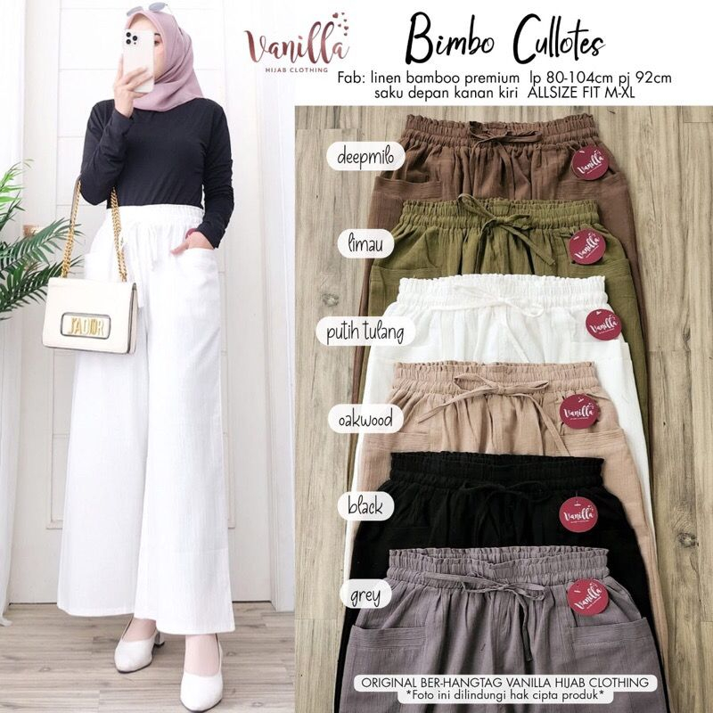 Celana Kulot Basic Linen Crinkle Premiun Murah Bimbo Cullotes