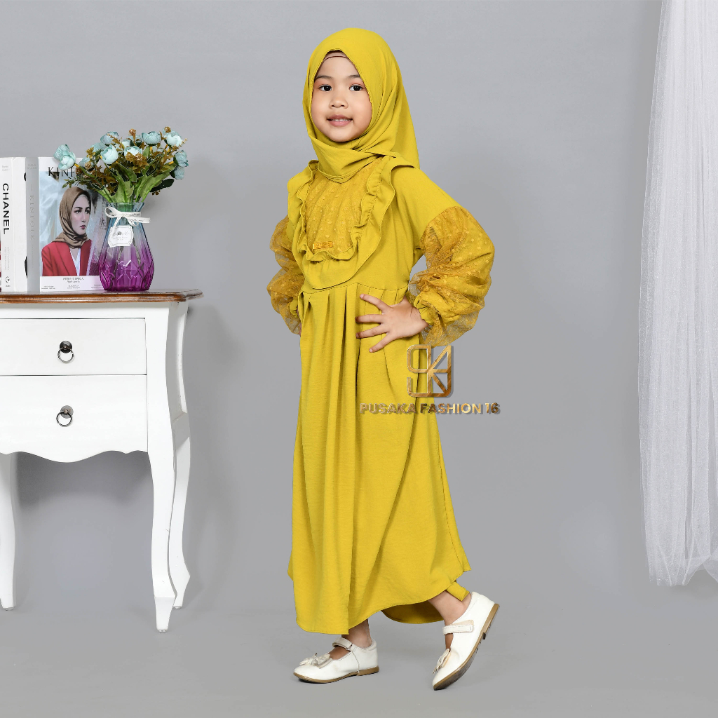 YURA KIDS baju gamis syari anak perempuan FREE HIJAB cringkle MIX TULLE TILLE TILE BROKAT BRUKAT BROKAT fashion muslim terbaru  PASHMINA INSTANT modern dres stelan kerudung serut susun 2 - 9 tahun manasik mengaji maulid nabi  kekinian