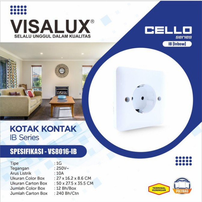 Stop Kontak 1 Lubang Inbow Visalux VS-8016 IB Tanam Terminal Kuningan