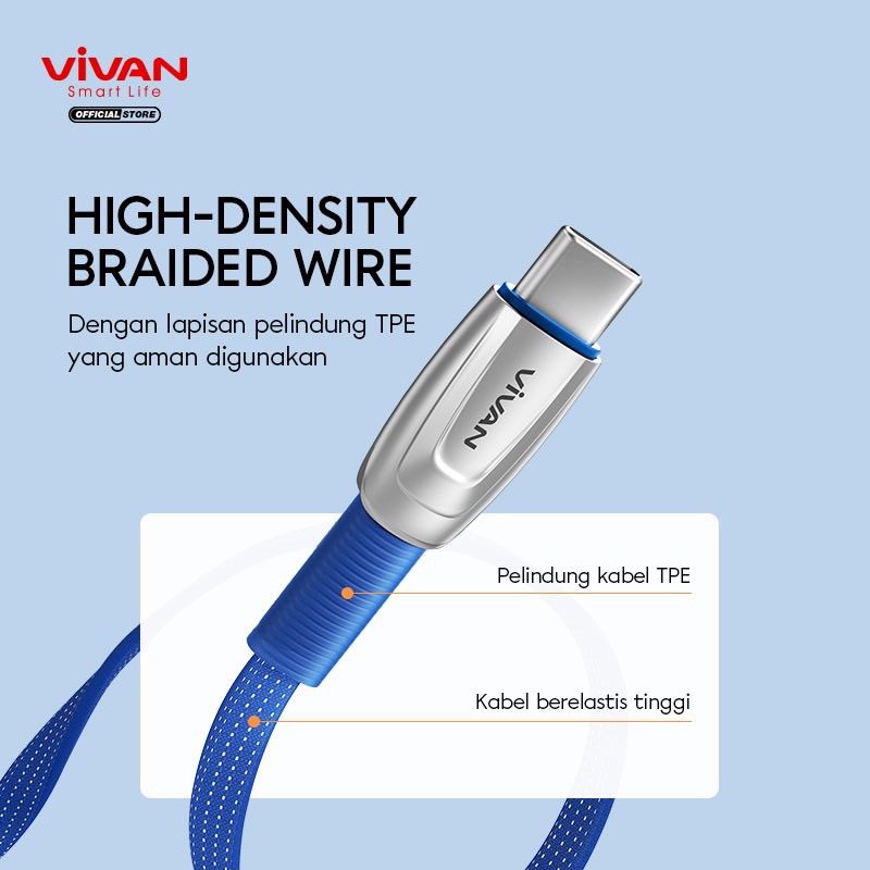 VIVAN BTK-CS Kabel Data Type C Fast Charging Original 3A - 1M - Garansi Resmi 1 Tahun